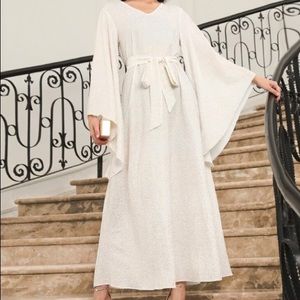 Belted white and gold long sleeve maxi dress